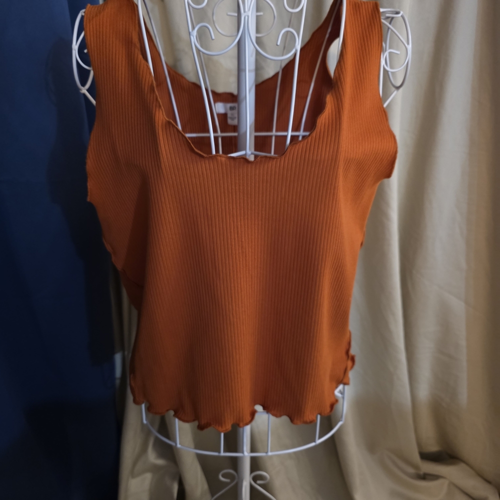 Ribbed Scoop Neck Tank Top - Orange